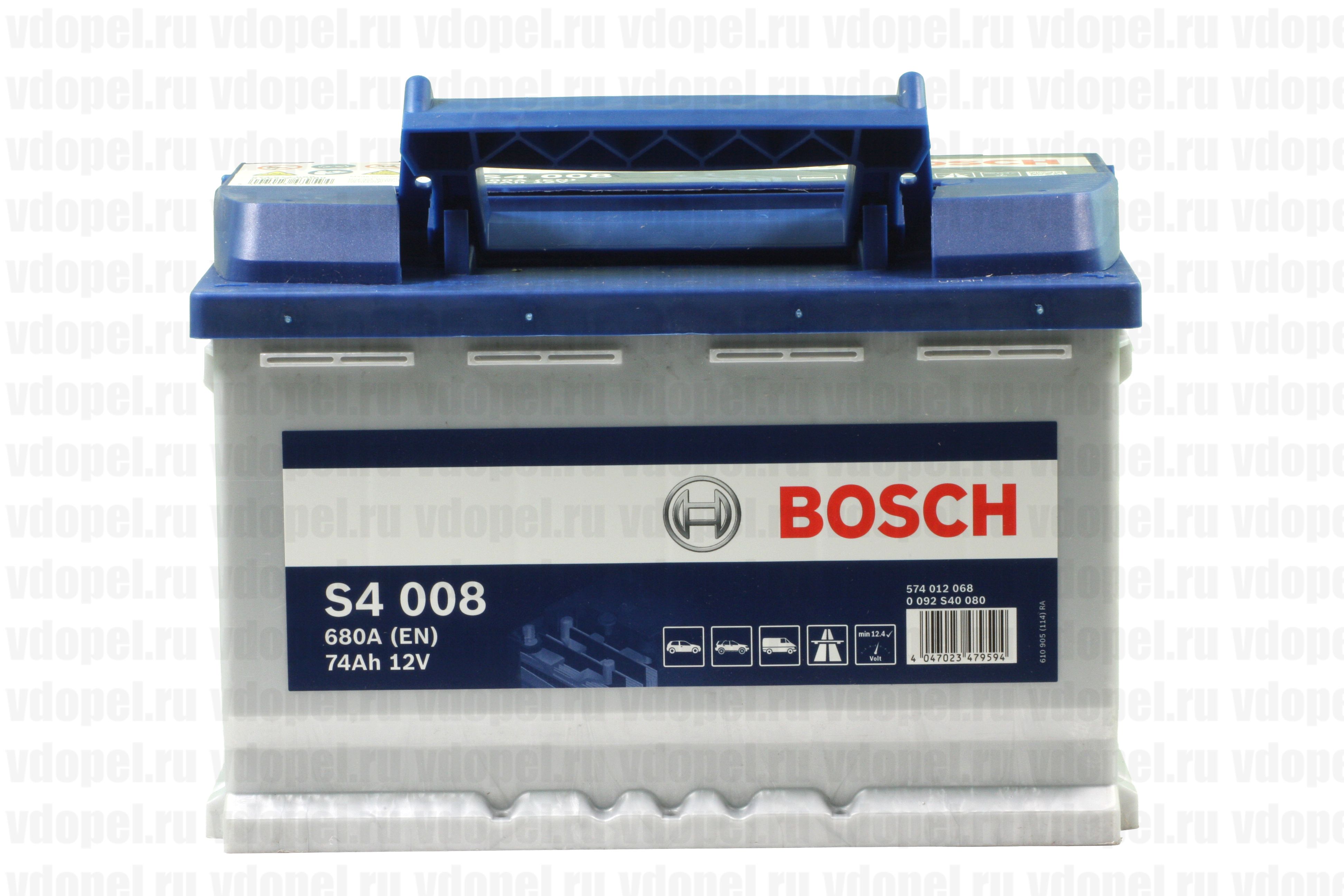 BOSCH 0092S40080  - Аккумулятор 12V74Ah  278x175x190 (GM) 93189922 