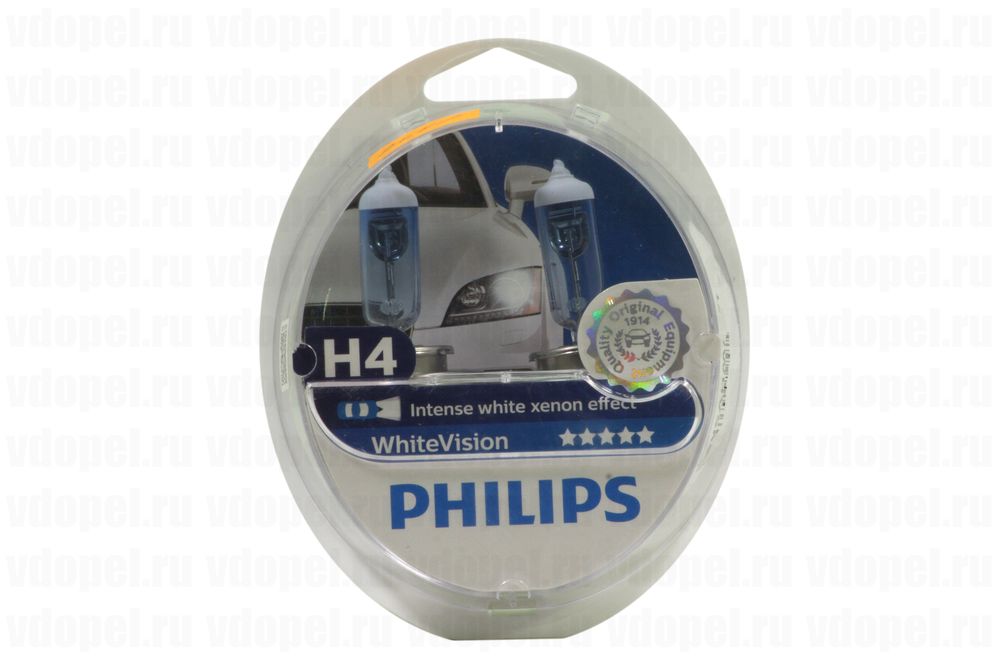 PHILIPS 12342WHVSM  - Лампа фары. 60/55W H4 WhiteVision на 60% ярче (Ком-кт 2шт. + W5W 2шт.)  